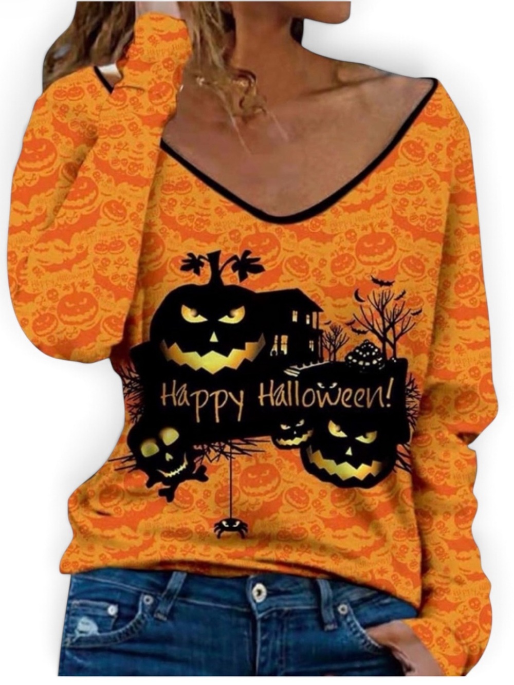 Enchanted Harvest Halloween Pumkin V-Neck Top Plus Size 4X Fall Tee NWOT